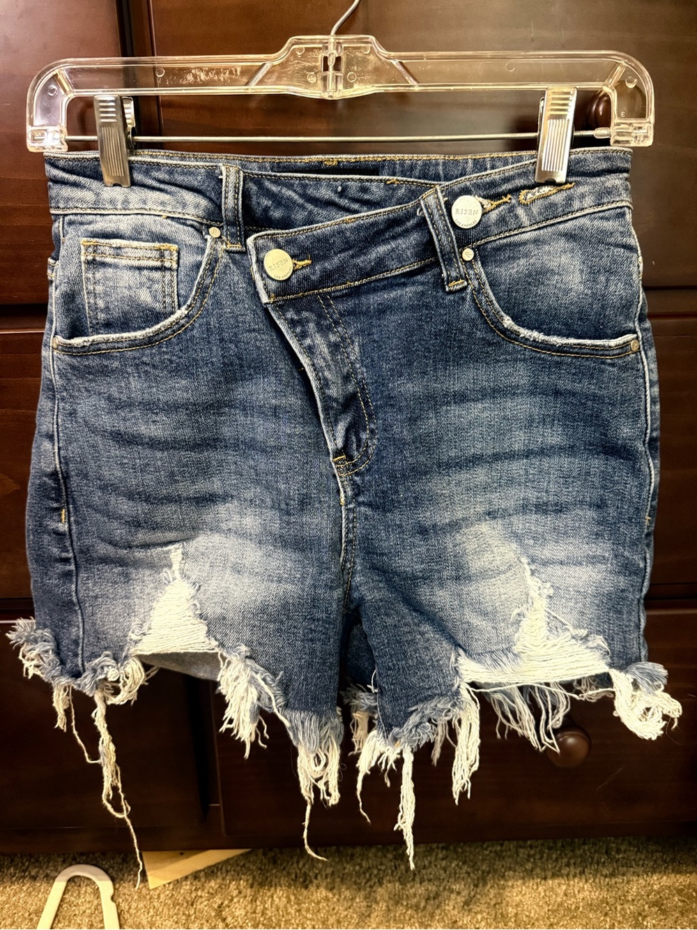 High-Waist Distressed Denim Shorts in Blue - Casual Crop